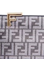 Fendi Unisex Zucca Zippered Large Clutch Grey Gold