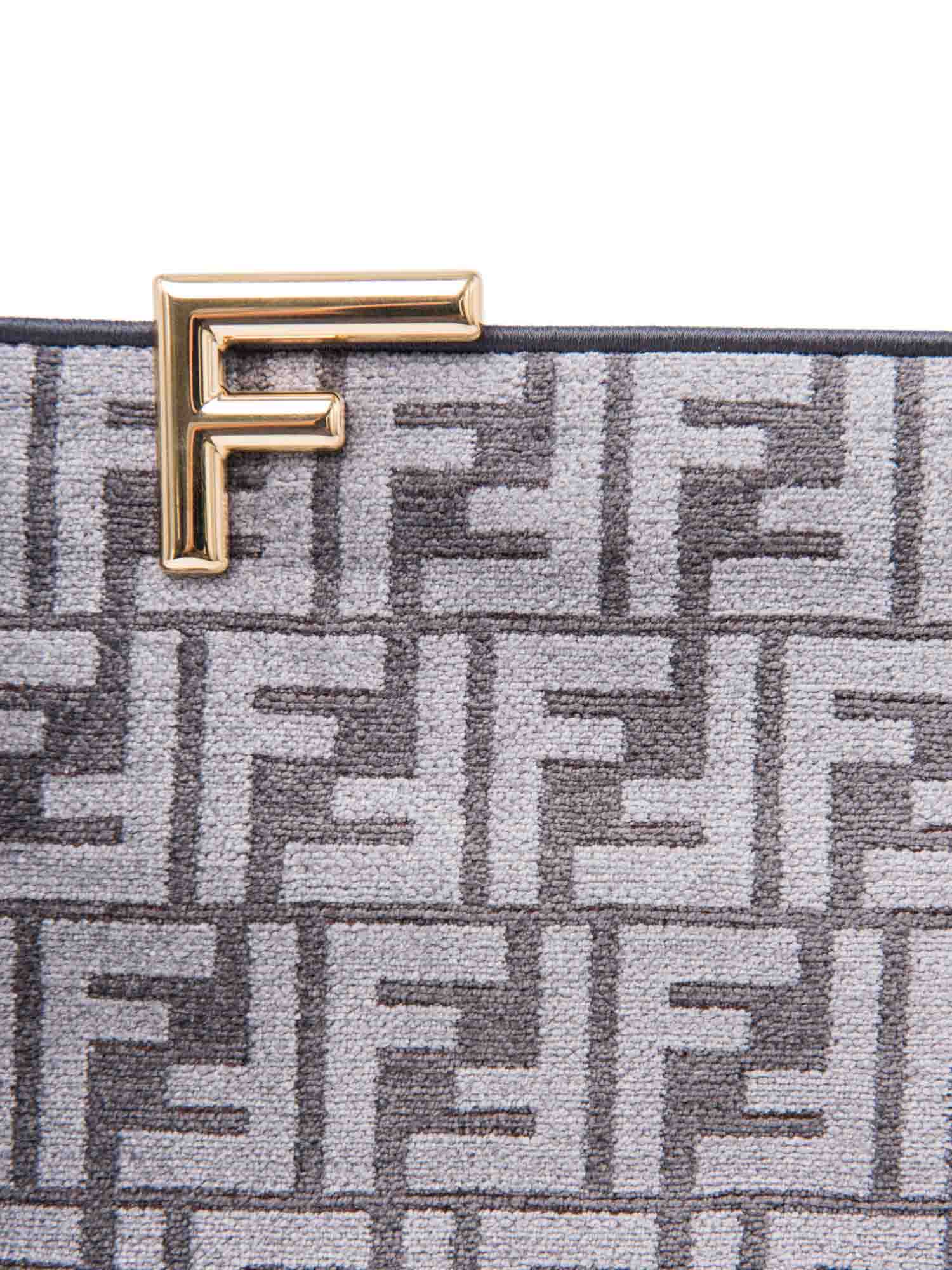 Fendi Unisex Zucca Zippered Large Clutch Grey Gold