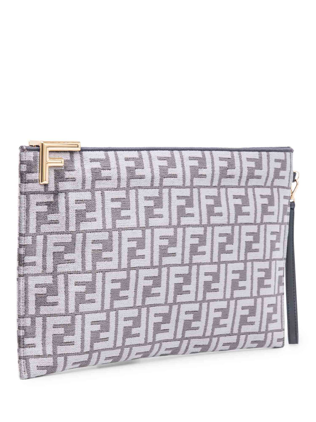 Fendi Unisex Zucca Zippered Large Clutch Grey Gold