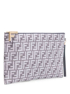 Fendi Unisex Zucca Zippered Large Clutch Grey Gold