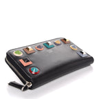 FENDI Vitello Liberty Studded Zip Around Wallet Black