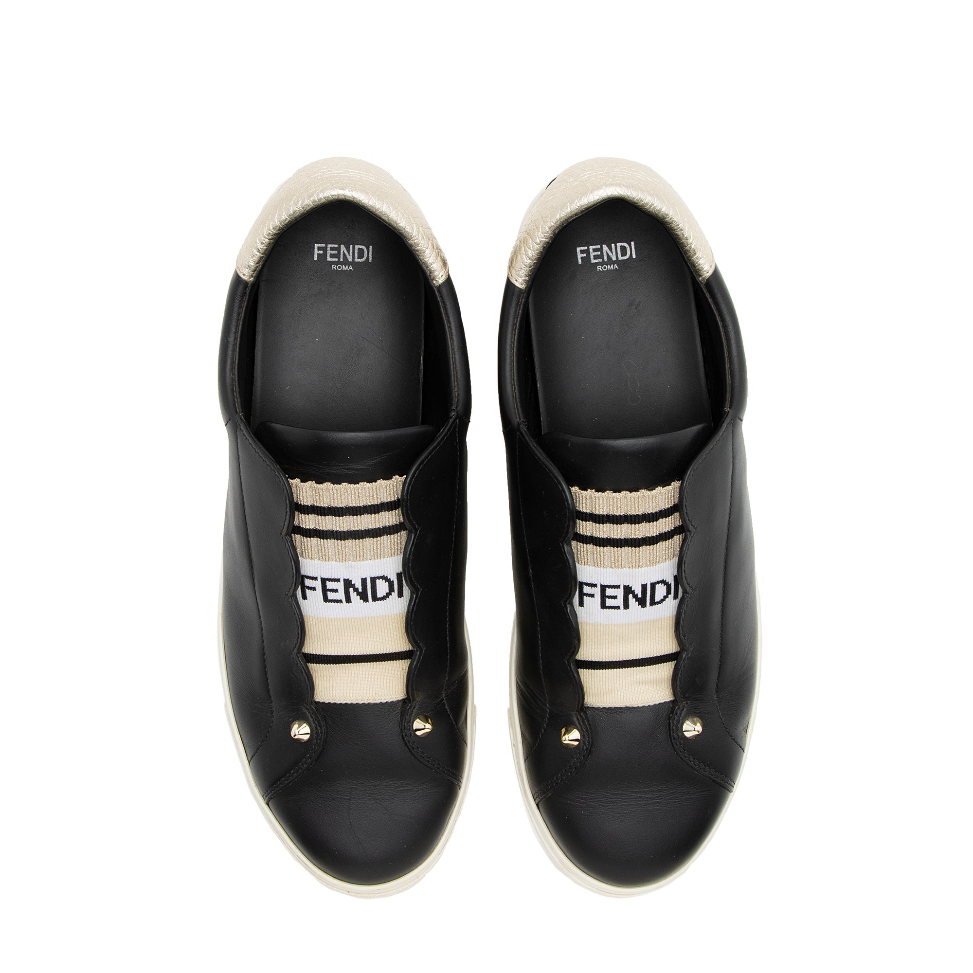 Fendi Vitello Lurex Rockoclick Slip-On Sneakers - Size 9.5 / 39.5 (SHF-23704)