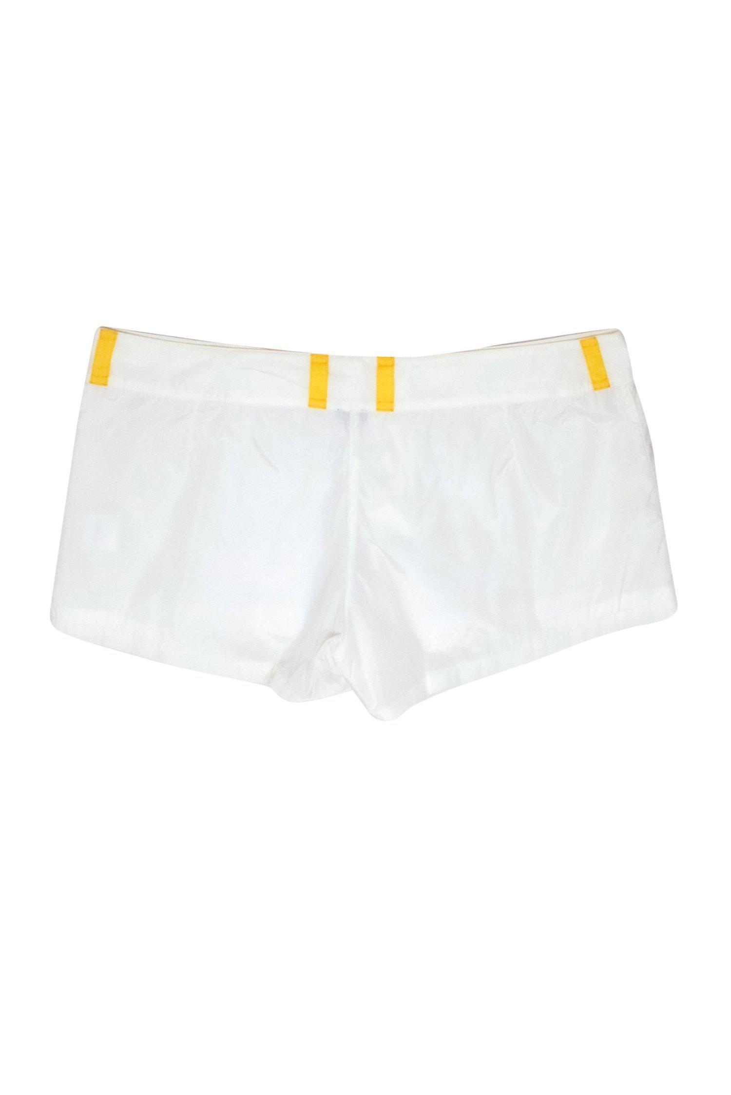 Fendi - White Low Rise Nylon Shorts w/ Yellow Belt Loops Sz 8