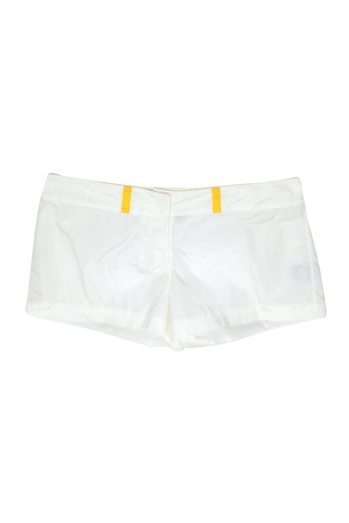 Fendi - White Low Rise Nylon Shorts w/ Yellow Belt Loops Sz 8