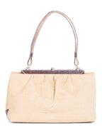 Fendi Woven Canvas Crocodile Embossed Leather Top Handle Bag Beige Brown