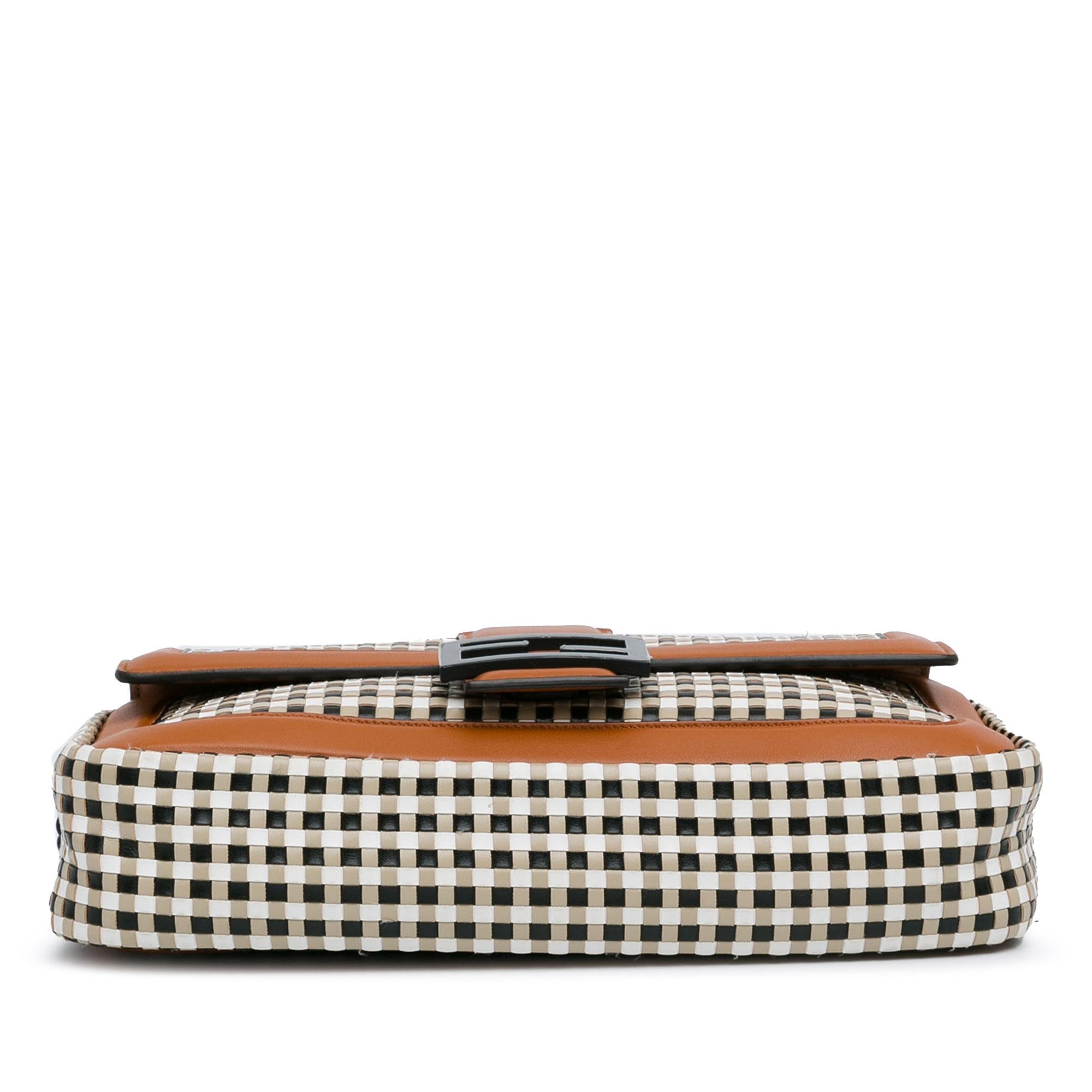 Fendi Woven Leather Chain Baguette Satchel (SHG-DfXa2v)
