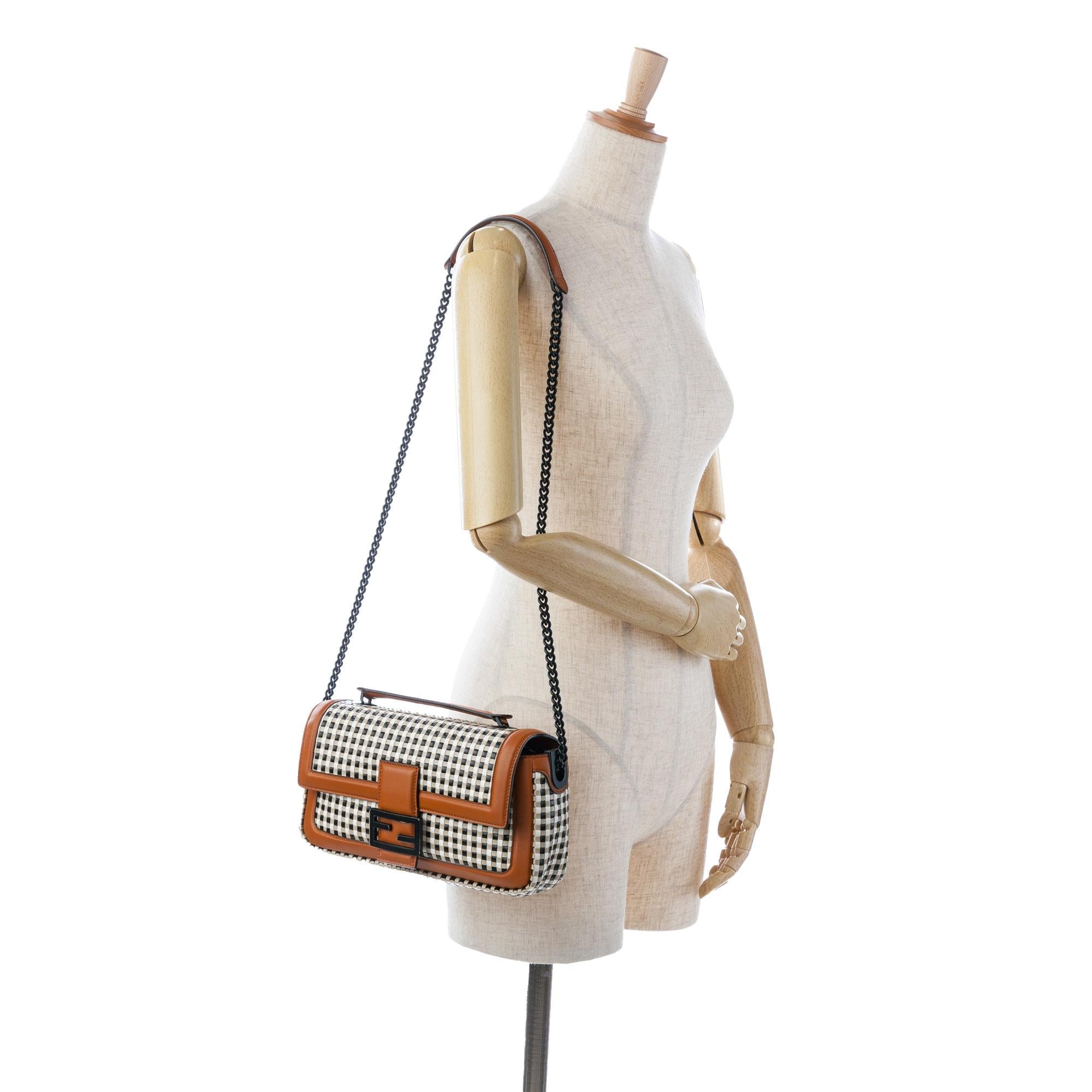 Fendi Woven Leather Chain Baguette Satchel (SHG-DfXa2v)