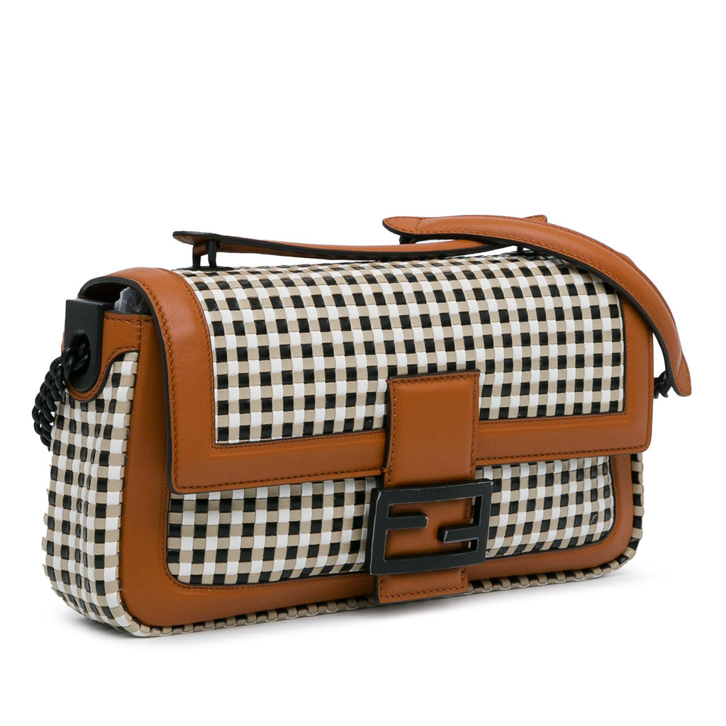 Fendi Woven Leather Chain Baguette Satchel (SHG-DfXa2v)