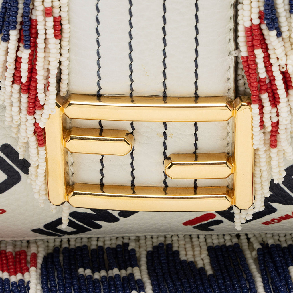 Fendi X Fila Mania Calfskin Beaded Baguette Shoulder Bag (SHF-bdJOQe)