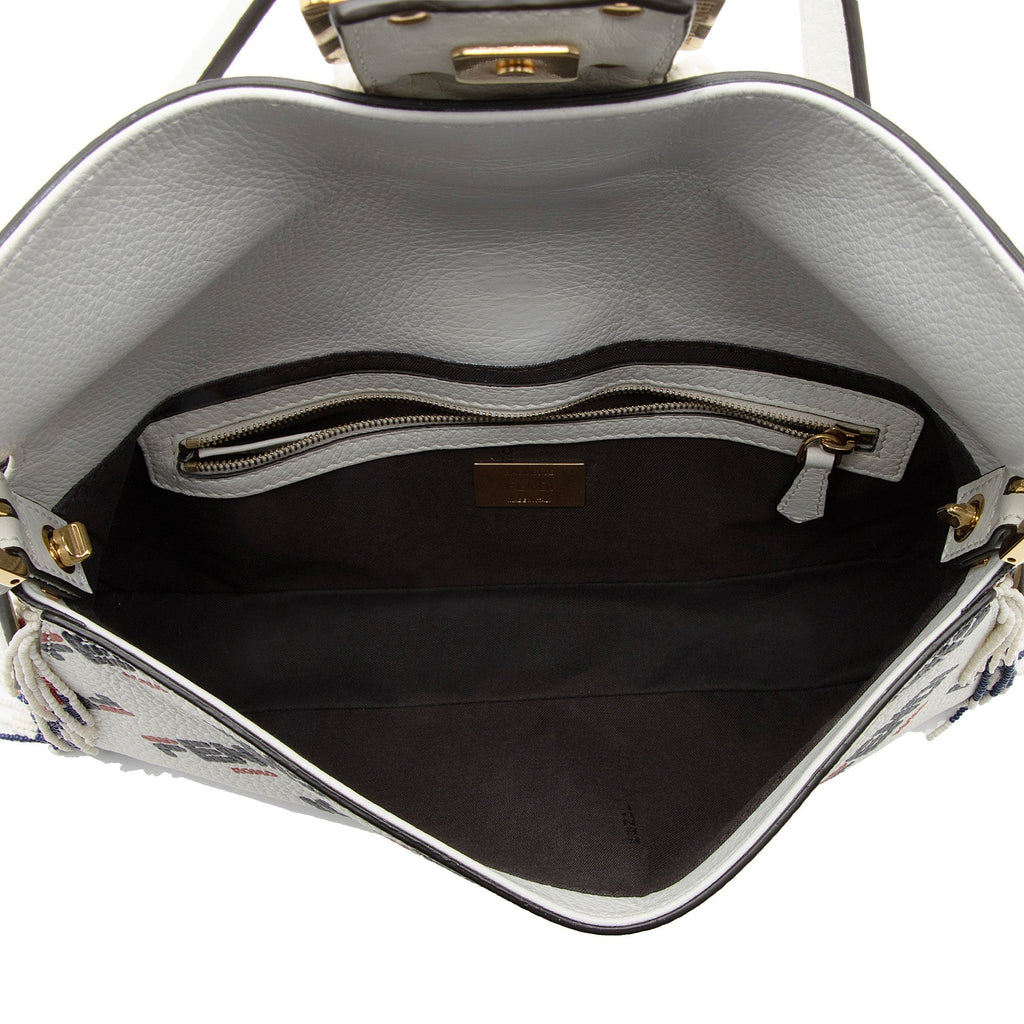 Fendi X Fila Mania Calfskin Beaded Baguette Shoulder Bag (SHF-bdJOQe)