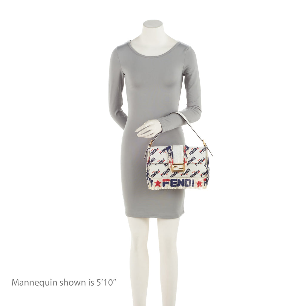 Fendi X Fila Mania Calfskin Beaded Baguette Shoulder Bag (SHF-bdJOQe)