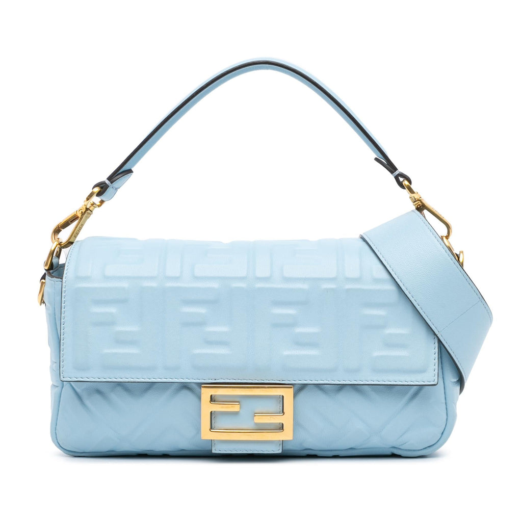 Fendi Zucca Embossed Leather Baguette Satchel