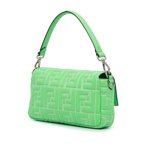 Fendi Zucca Embossed Stitched Leather Baguette Satchel