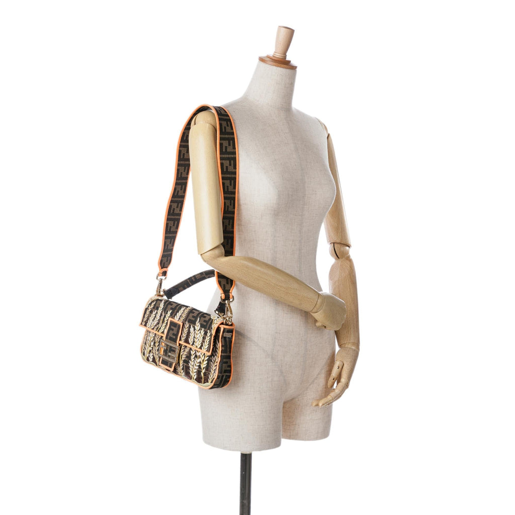 Fendi Zucca Embroidered Canvas Baguette Satchel (SHG-EXLjwd)