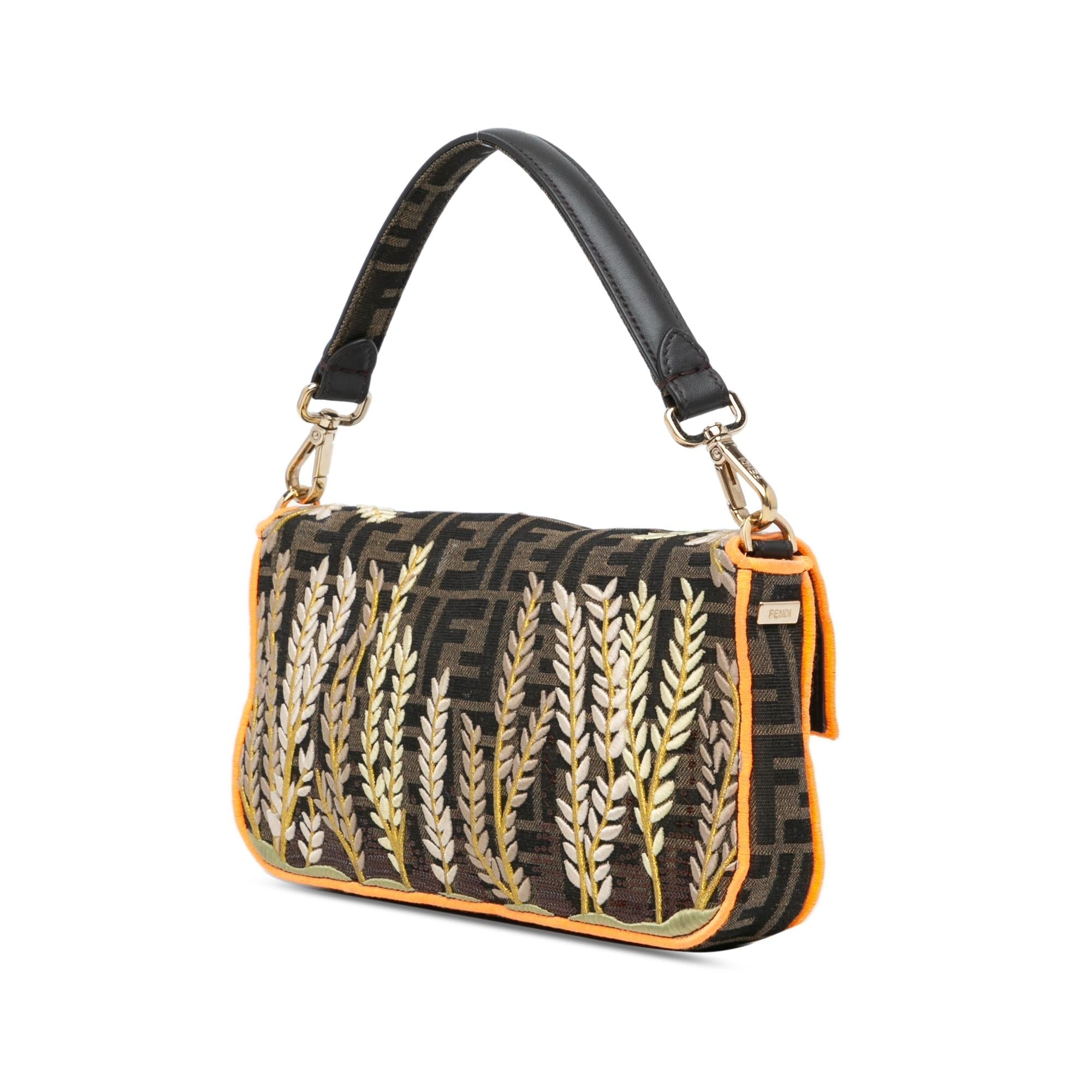 Fendi Zucca Embroidered Canvas Baguette Satchel (SHG-EXLjwd)