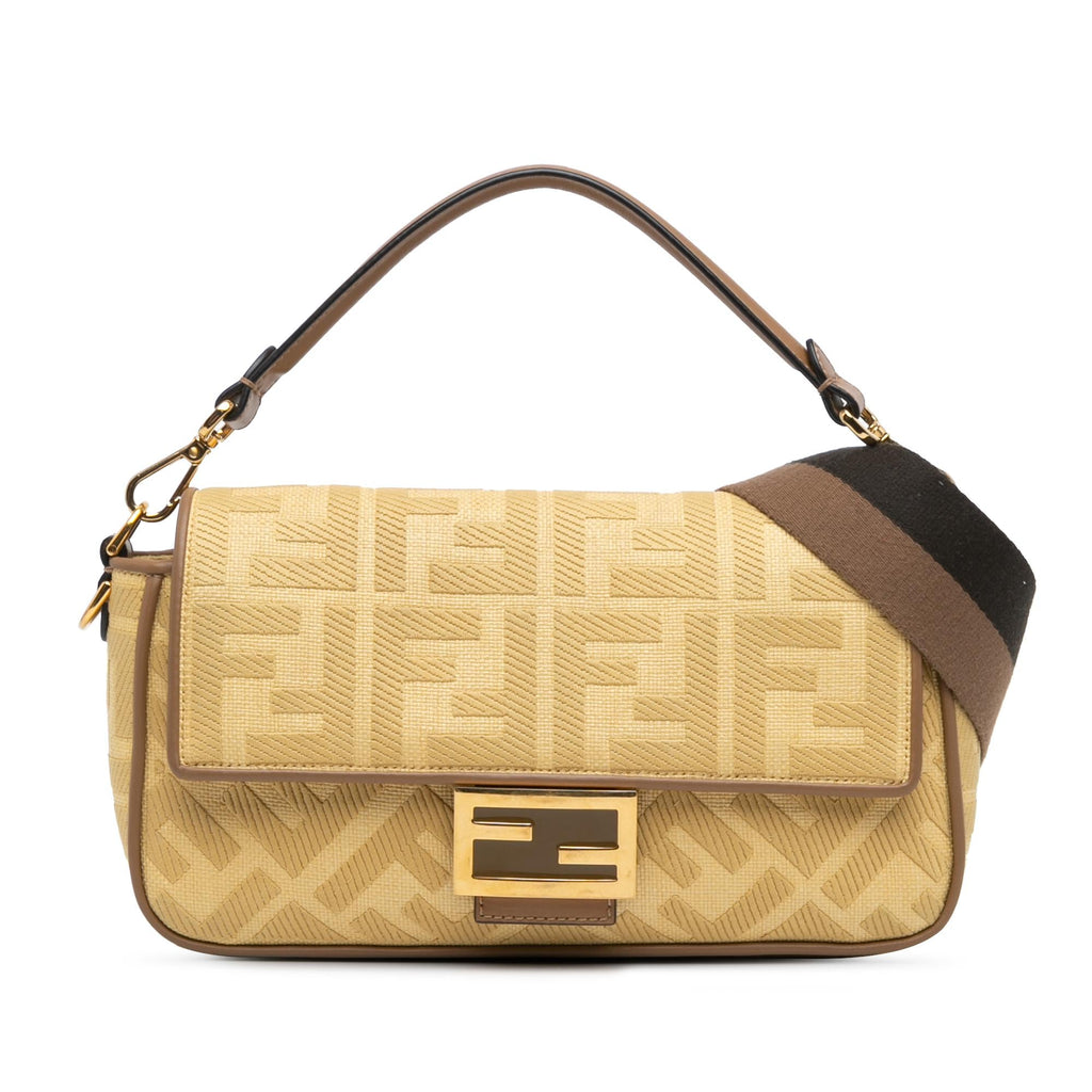 Fendi Zucca Embroidered Canvas Baguette Satchel