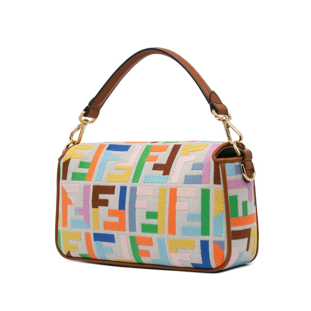 Fendi Zucca Embroidered Canvas Baguette Satchel