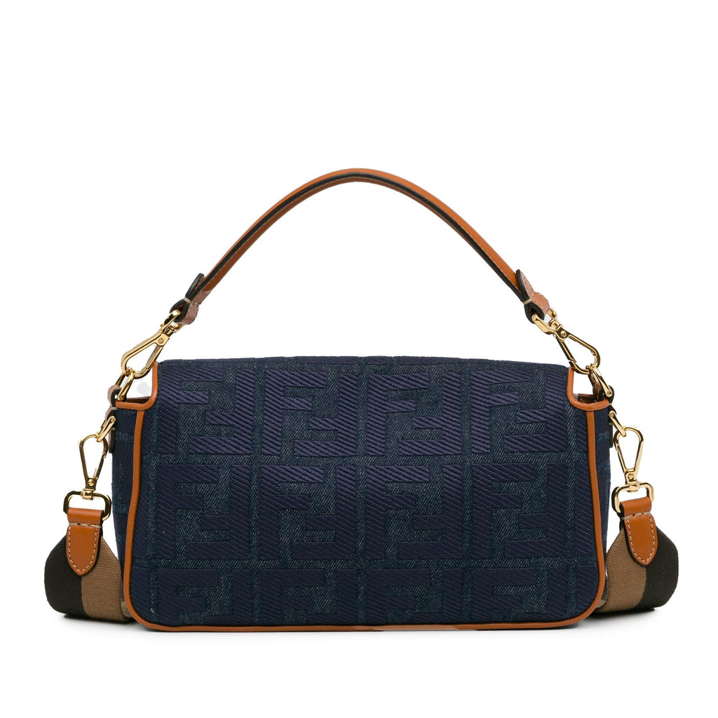 Fendi Zucca Embroidered Denim Baguette Satchel (SHG-oiAEAB)