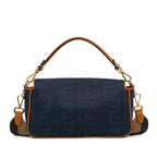 Fendi Zucca Embroidered Denim Baguette Satchel (SHG-oiAEAB)