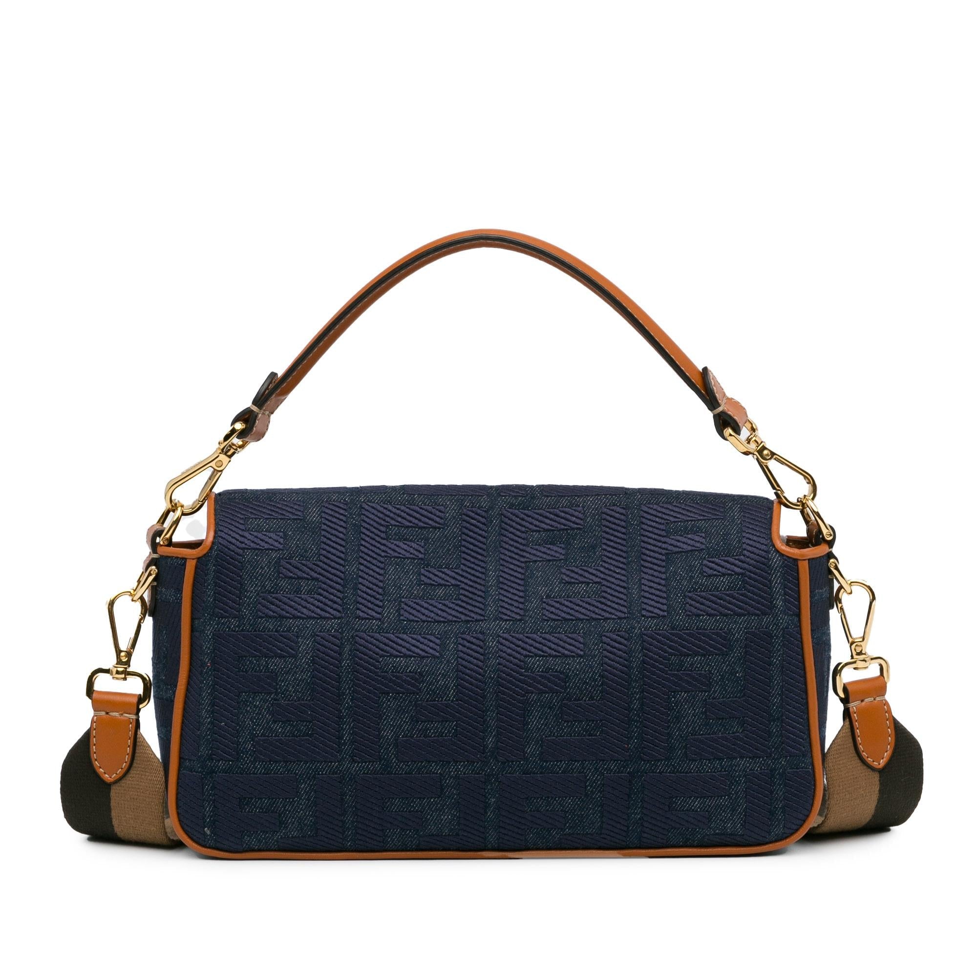 Fendi Zucca Embroidered Denim Baguette Satchel (SHG-oiAEAB)