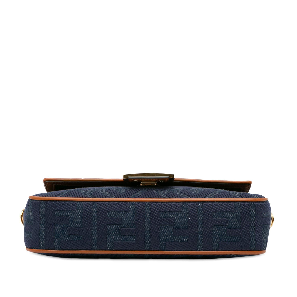 Fendi Zucca Embroidered Denim Baguette Satchel (SHG-oiAEAB)
