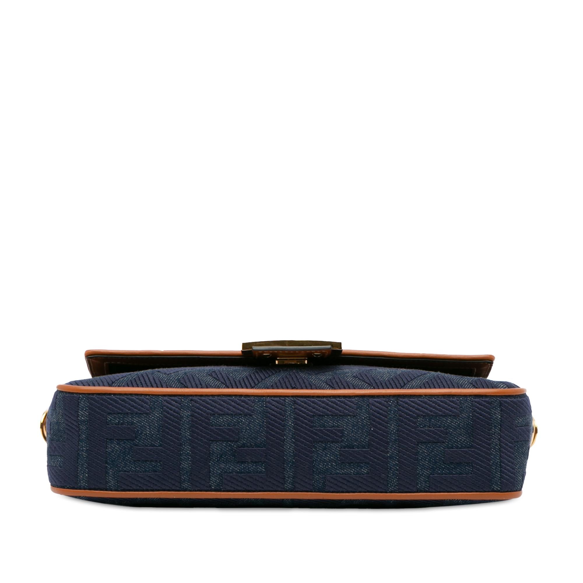 Fendi Zucca Embroidered Denim Baguette Satchel (SHG-oiAEAB)