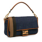 Fendi Zucca Embroidered Denim Baguette Satchel (SHG-oiAEAB)