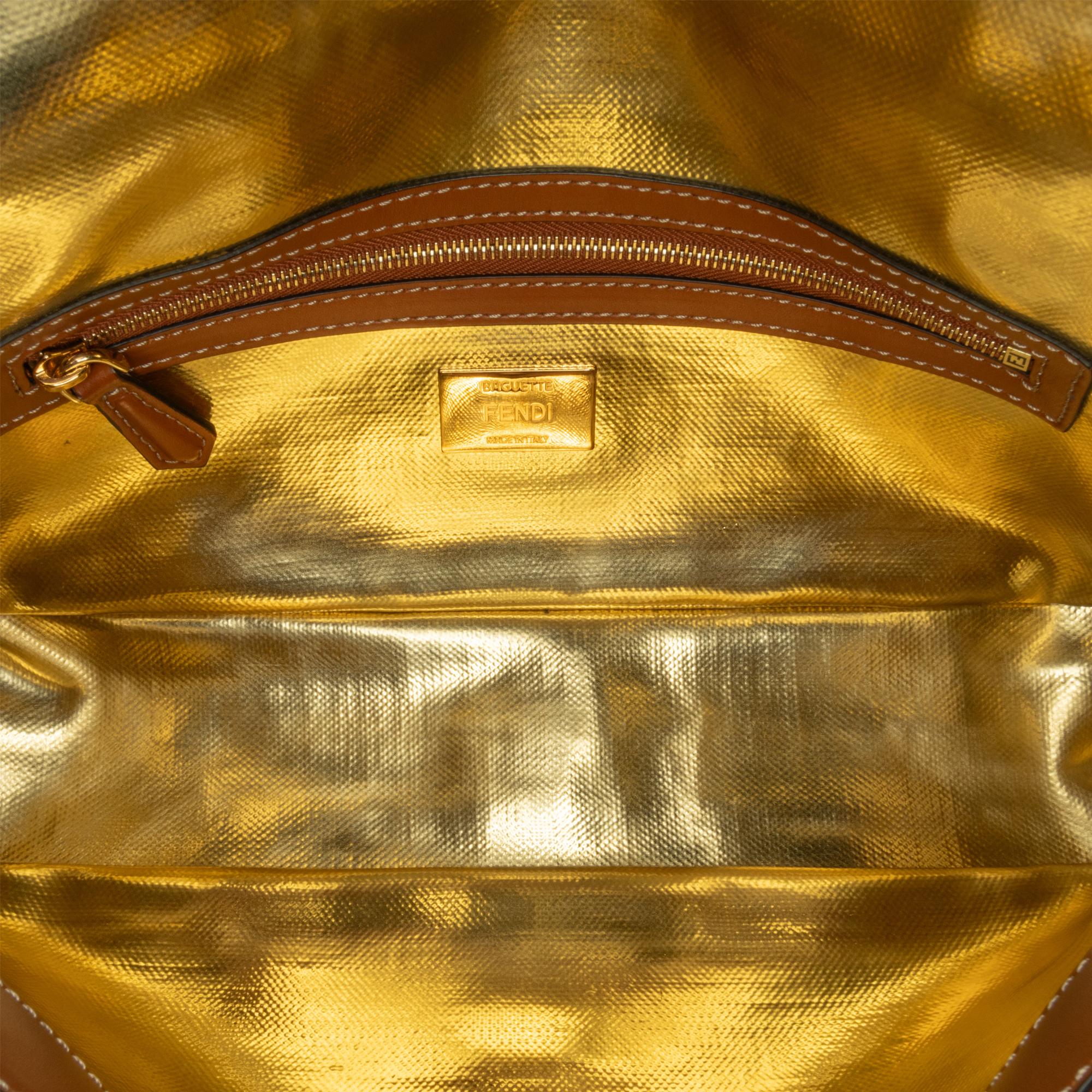 Fendi Zucca Embroidered Denim Baguette Satchel (SHG-U0Rmi7)