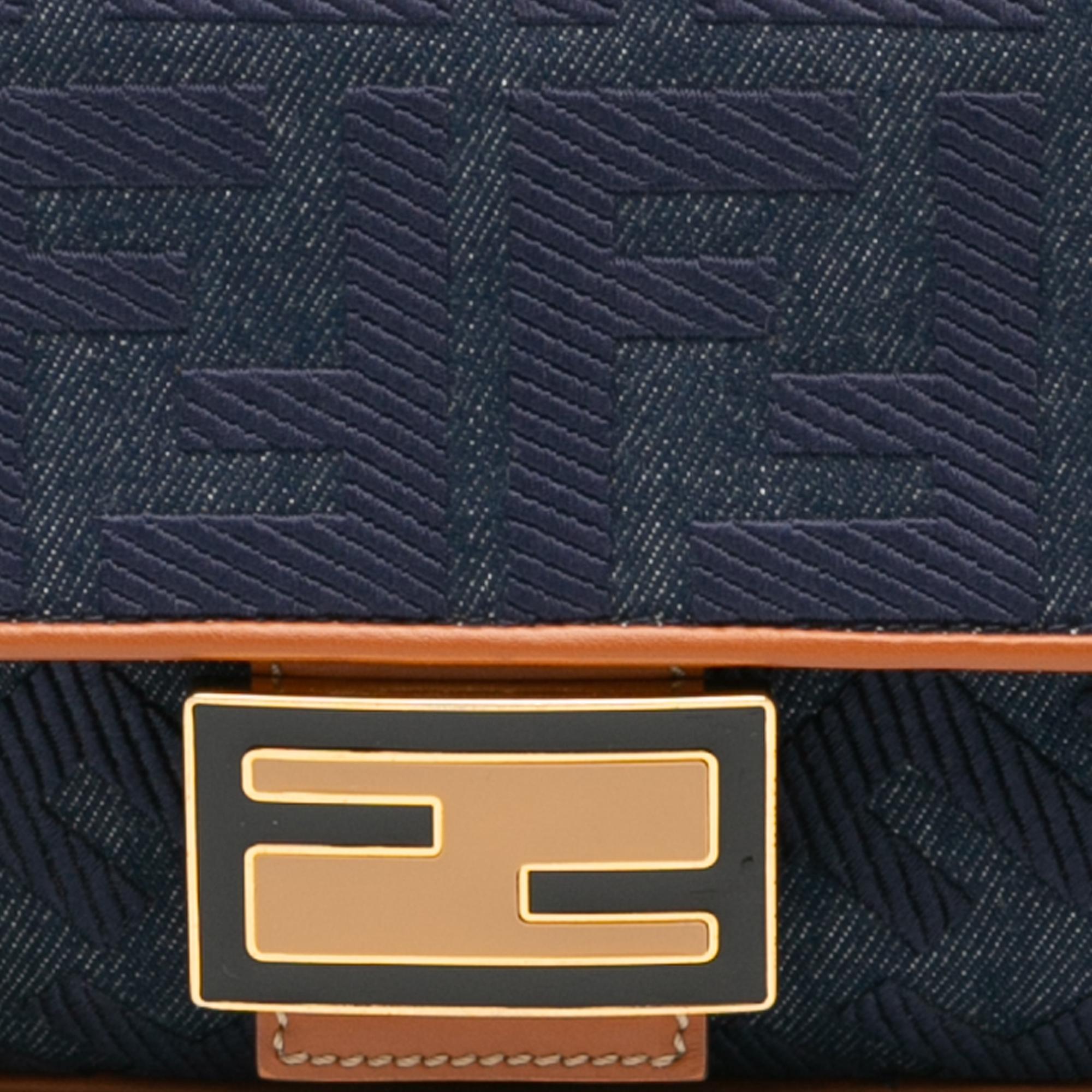 Fendi Zucca Embroidered Denim Baguette Satchel (SHG-U0Rmi7)