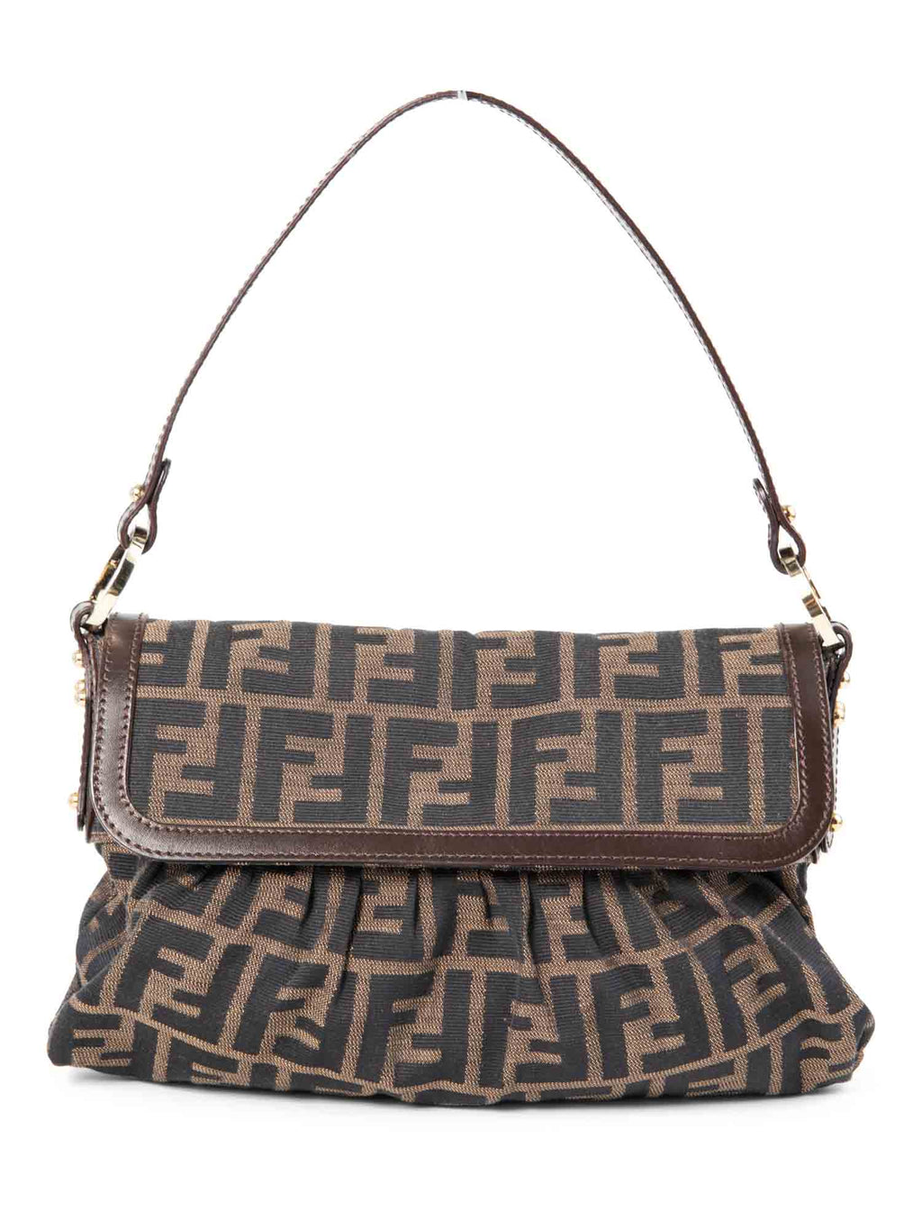 Fendi Zucca Leather Chef Flap Bag Brown
