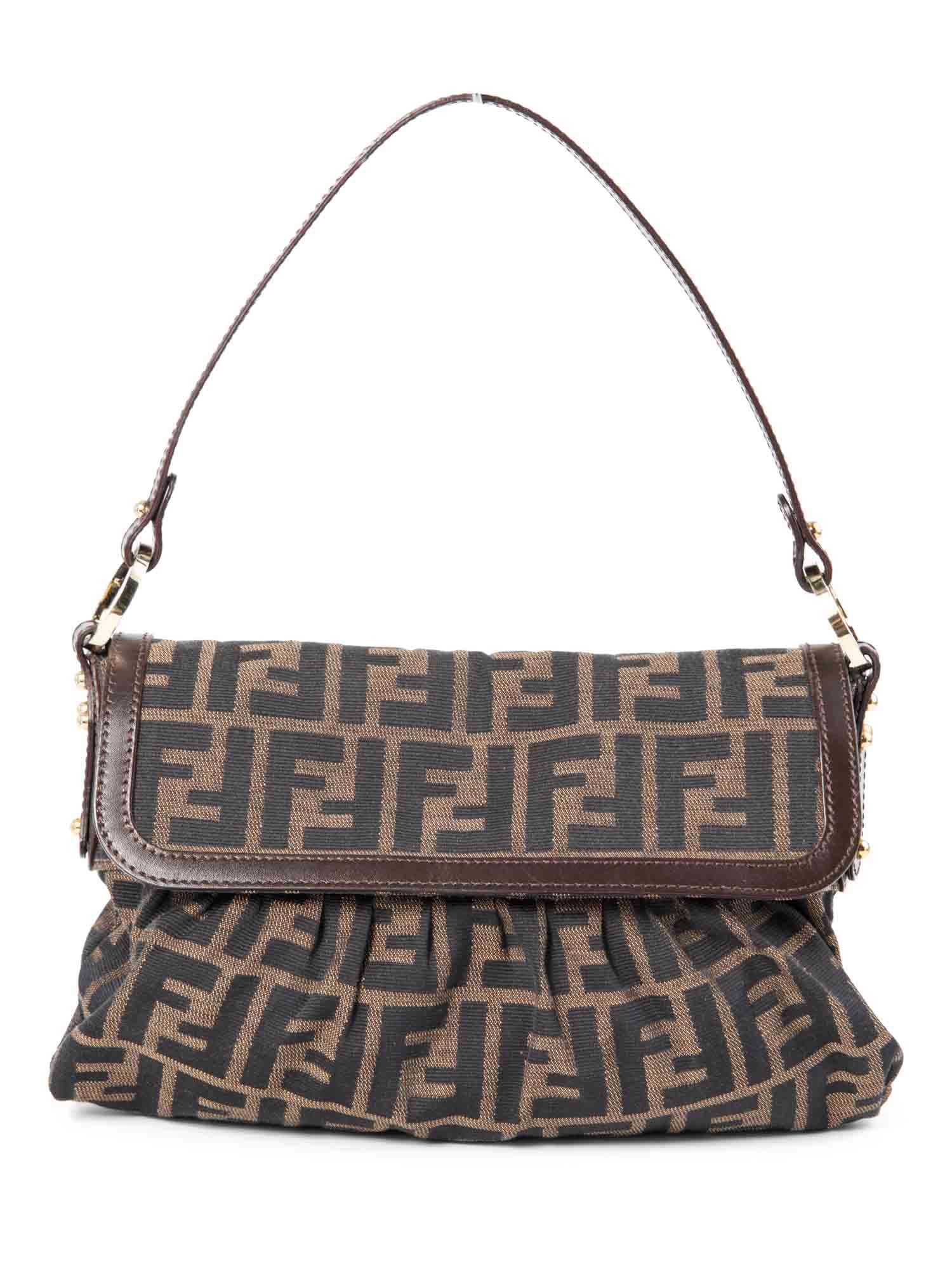 Fendi Zucca Leather Chef Flap Bag Brown