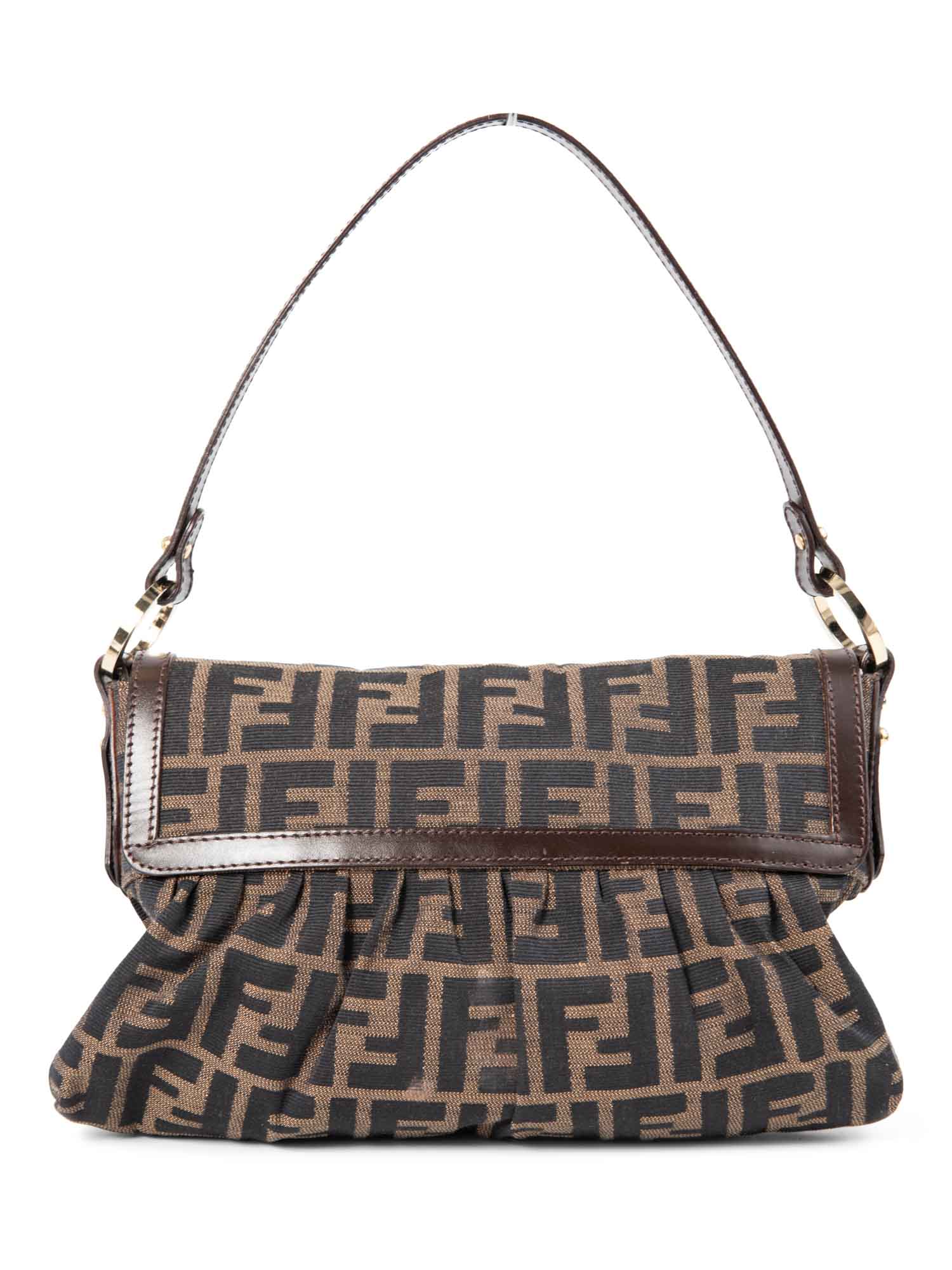 Fendi Zucca Leather Chef Flap Bag Brown