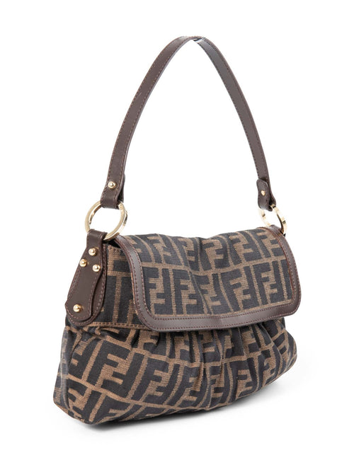 Fendi Zucca Leather Chef Flap Bag Brown