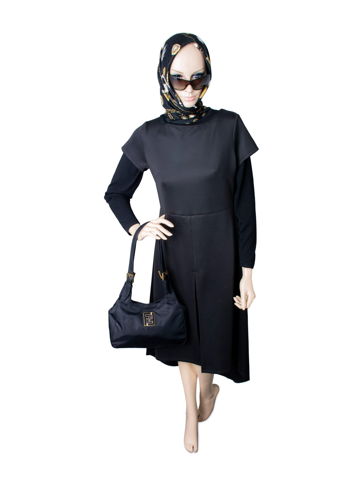 Fendi Zucca Logo Canvas Shoulder Bag Black
