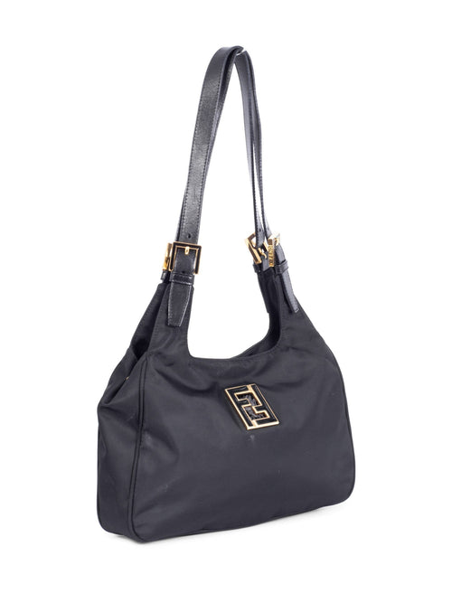Fendi Zucca Logo Canvas Shoulder Bag Black