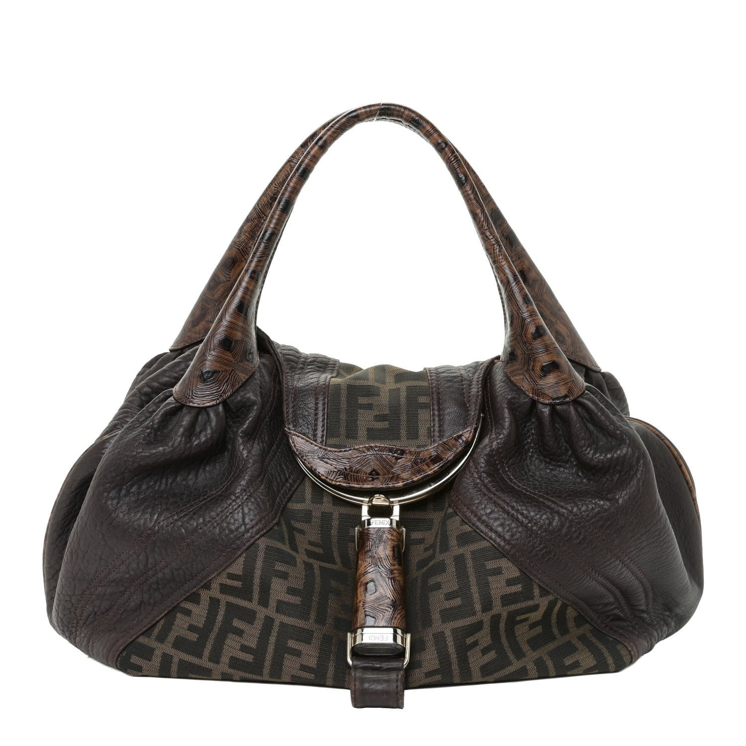 FENDI Zucca Nappa Tortoise Spy Tobacco Bag
