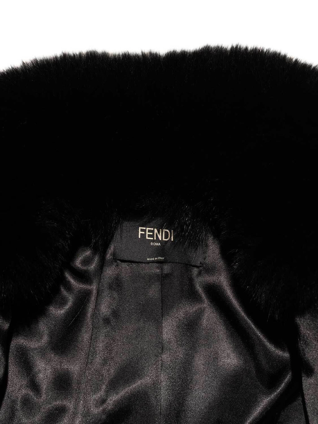 Fendi Zucca Shearling Fox Fur Belted Coat Black