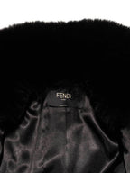 Fendi Zucca Shearling Fox Fur Belted Coat Black