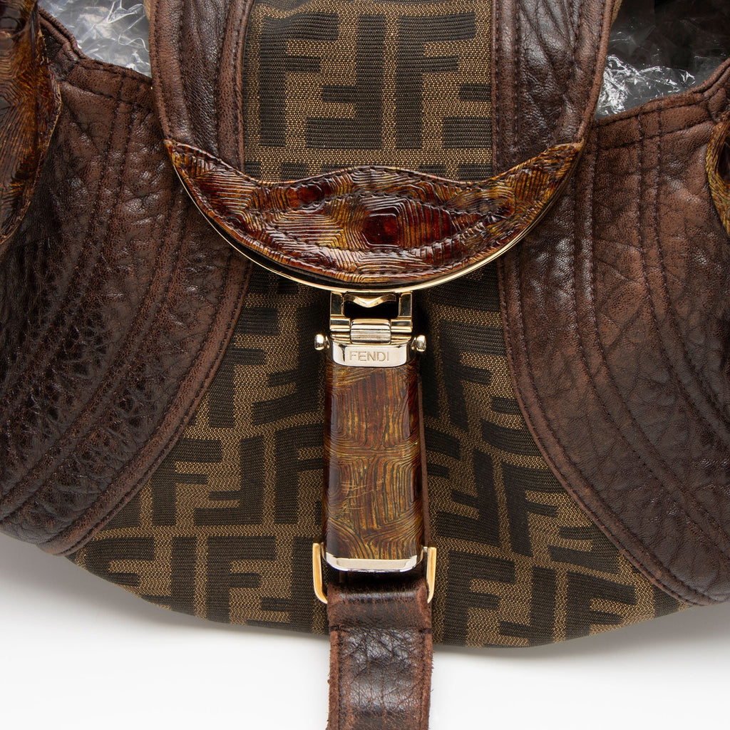 Fendi Zucca Tortuga Leather Spy Satchel (SHF-3hVawD)