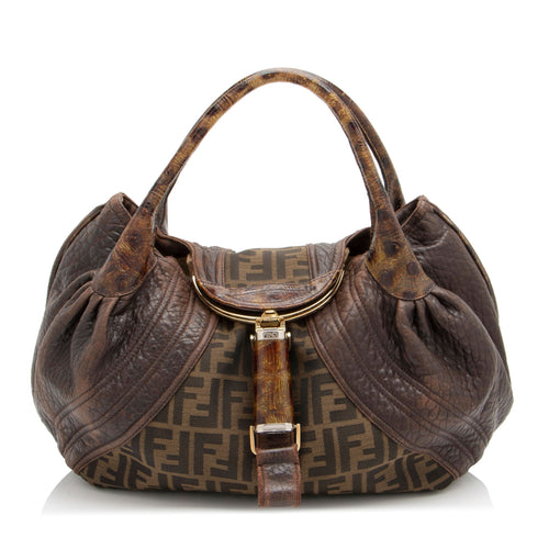 Fendi Zucca Tortuga Leather Spy Satchel (SHF-3hVawD)