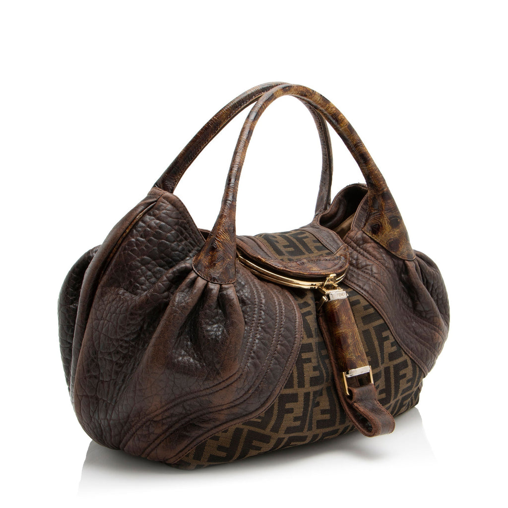 Fendi Zucca Tortuga Leather Spy Satchel (SHF-3hVawD)