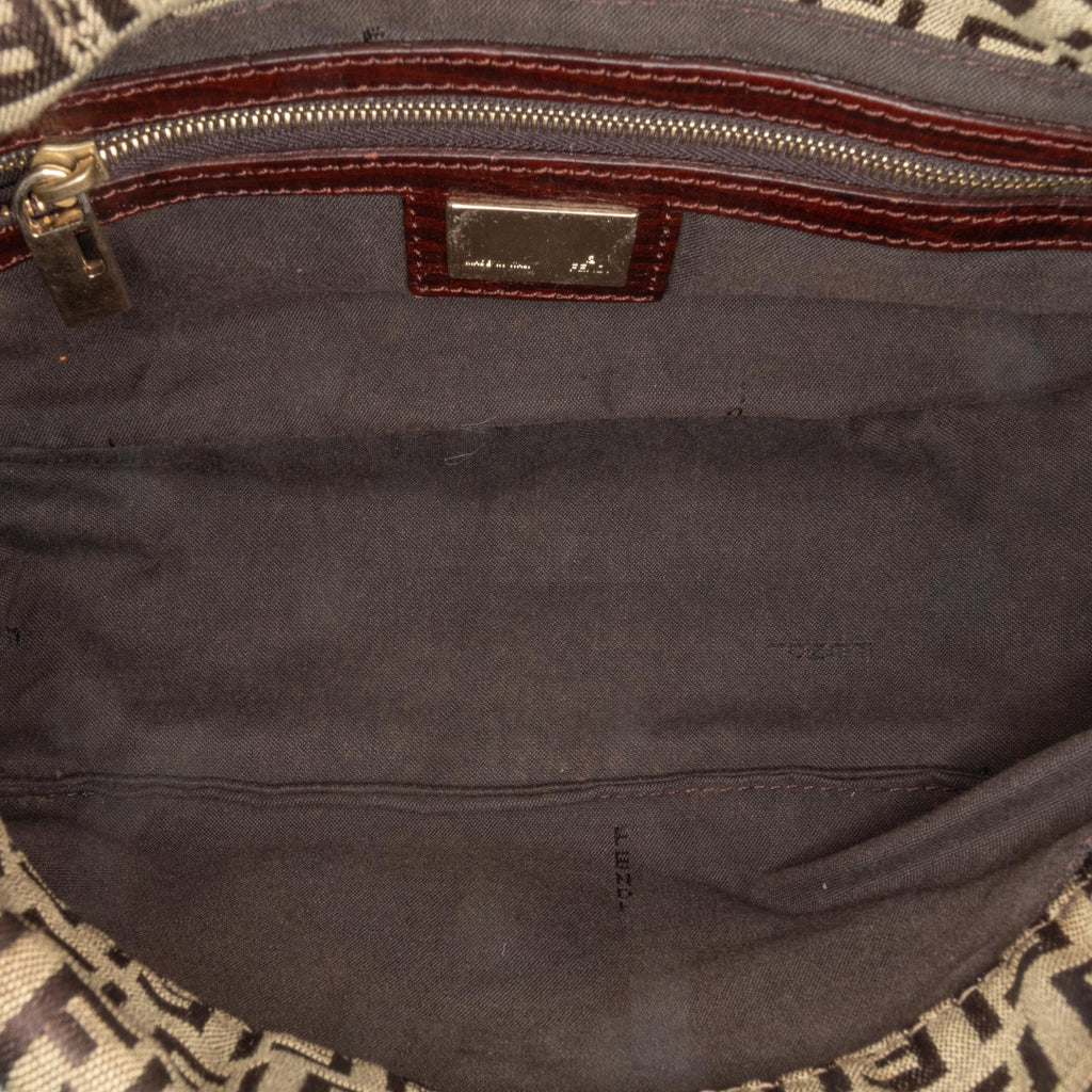 Fendi Zucchino Canvas Double Flap Chain Shoulder Bag