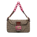Fendi Zucchino Canvas Double Flap Chain Shoulder Bag