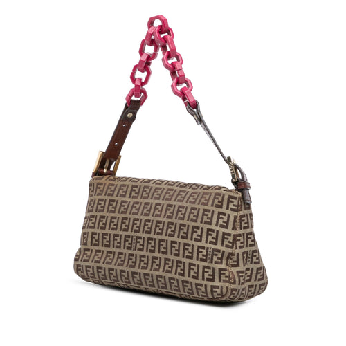 Fendi Zucchino Canvas Double Flap Chain Shoulder Bag