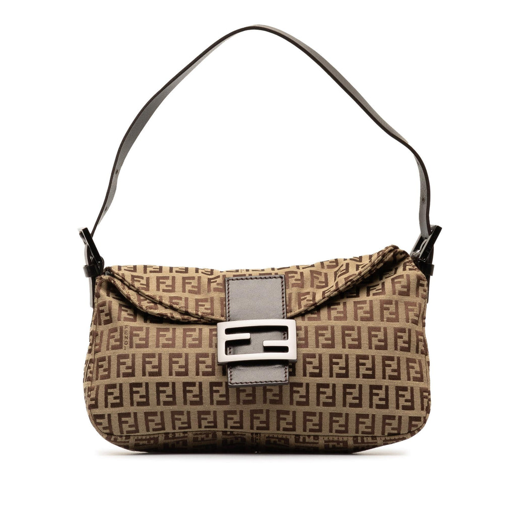 Fendi Zucchino Canvas Double Flap Shoulder Bag (SHG-dmMzhN)