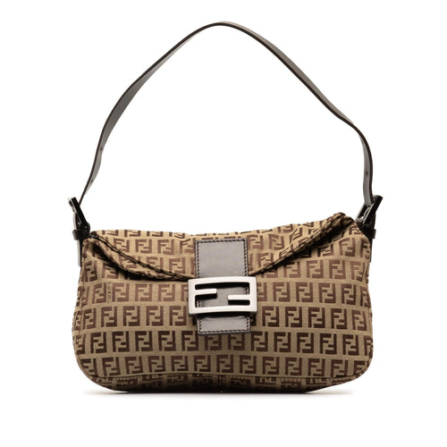 Fendi Zucchino Canvas Double Flap Shoulder Bag (SHG-dmMzhN)