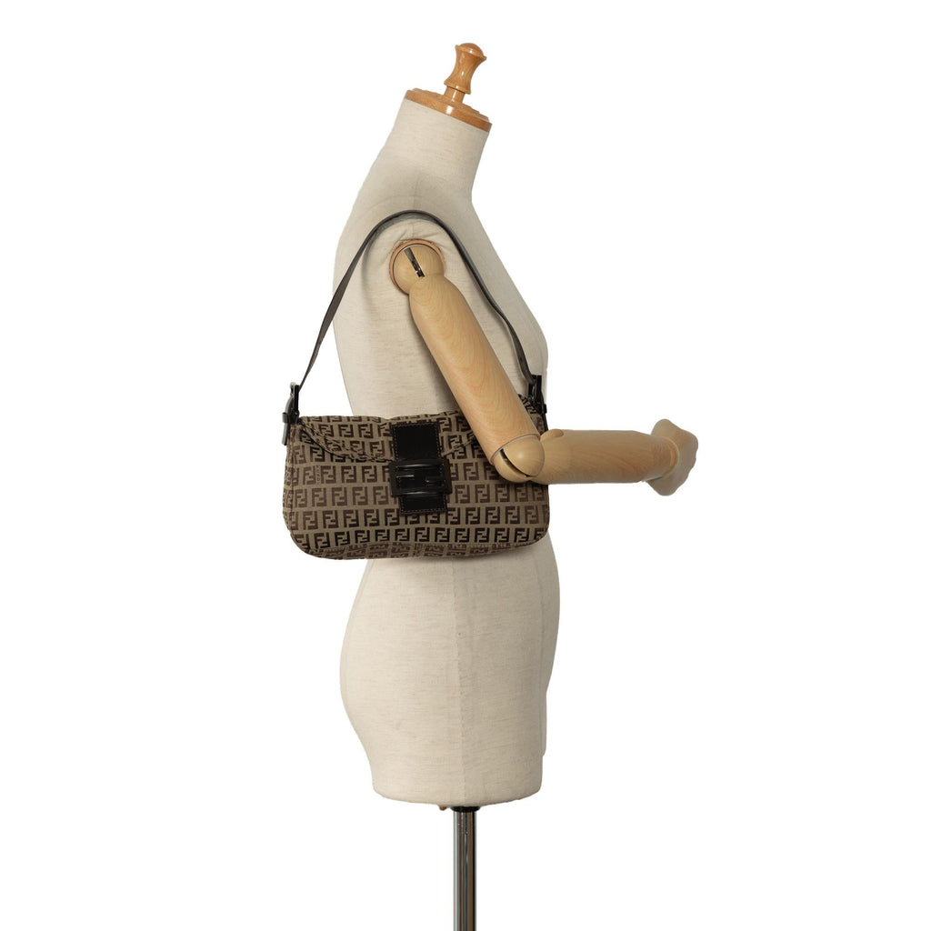 Fendi Zucchino Canvas Double Flap Shoulder Bag (SHG-dmMzhN)
