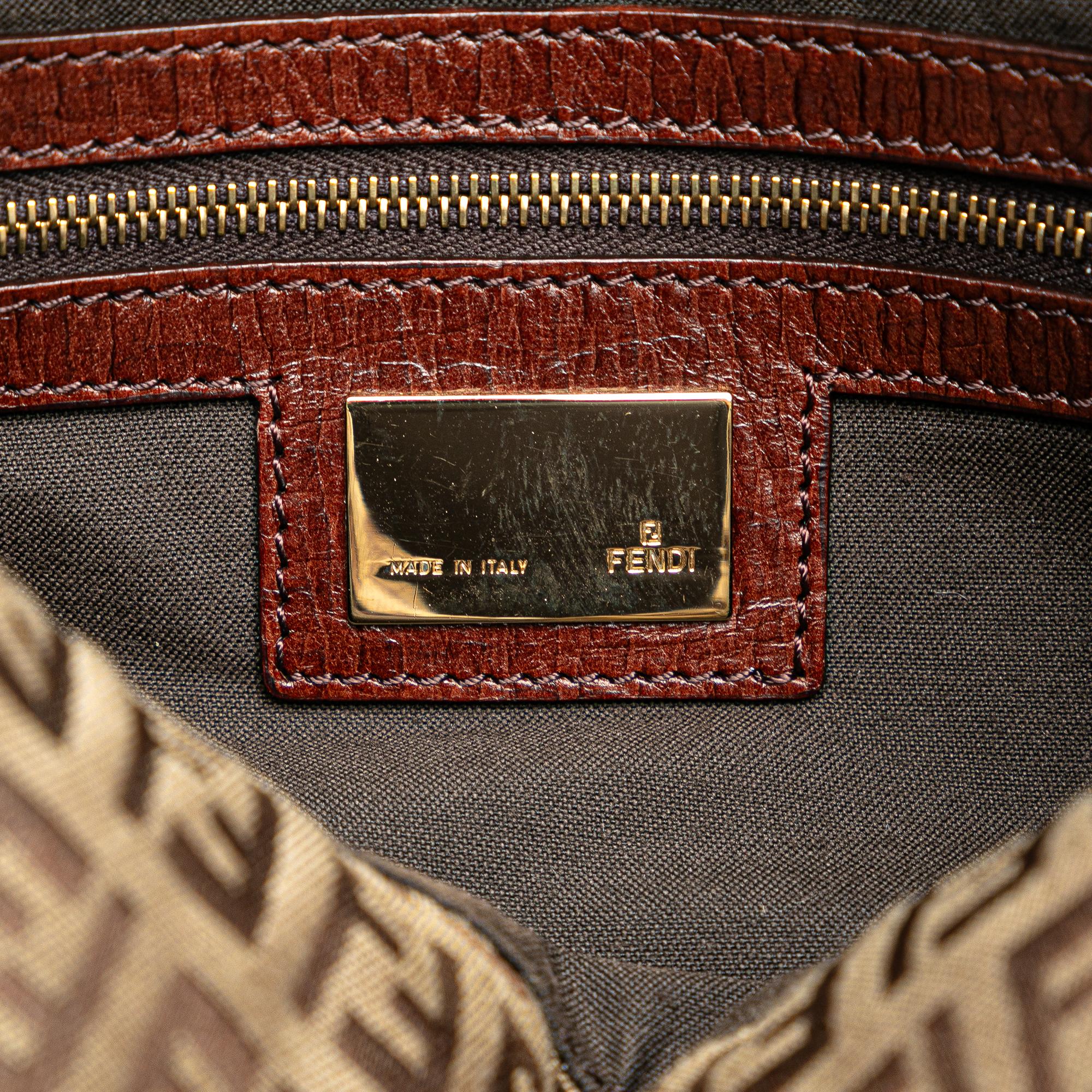 Fendi Zucchino Canvas Double Flap Shoulder Bag (SHG-mBkFfe)