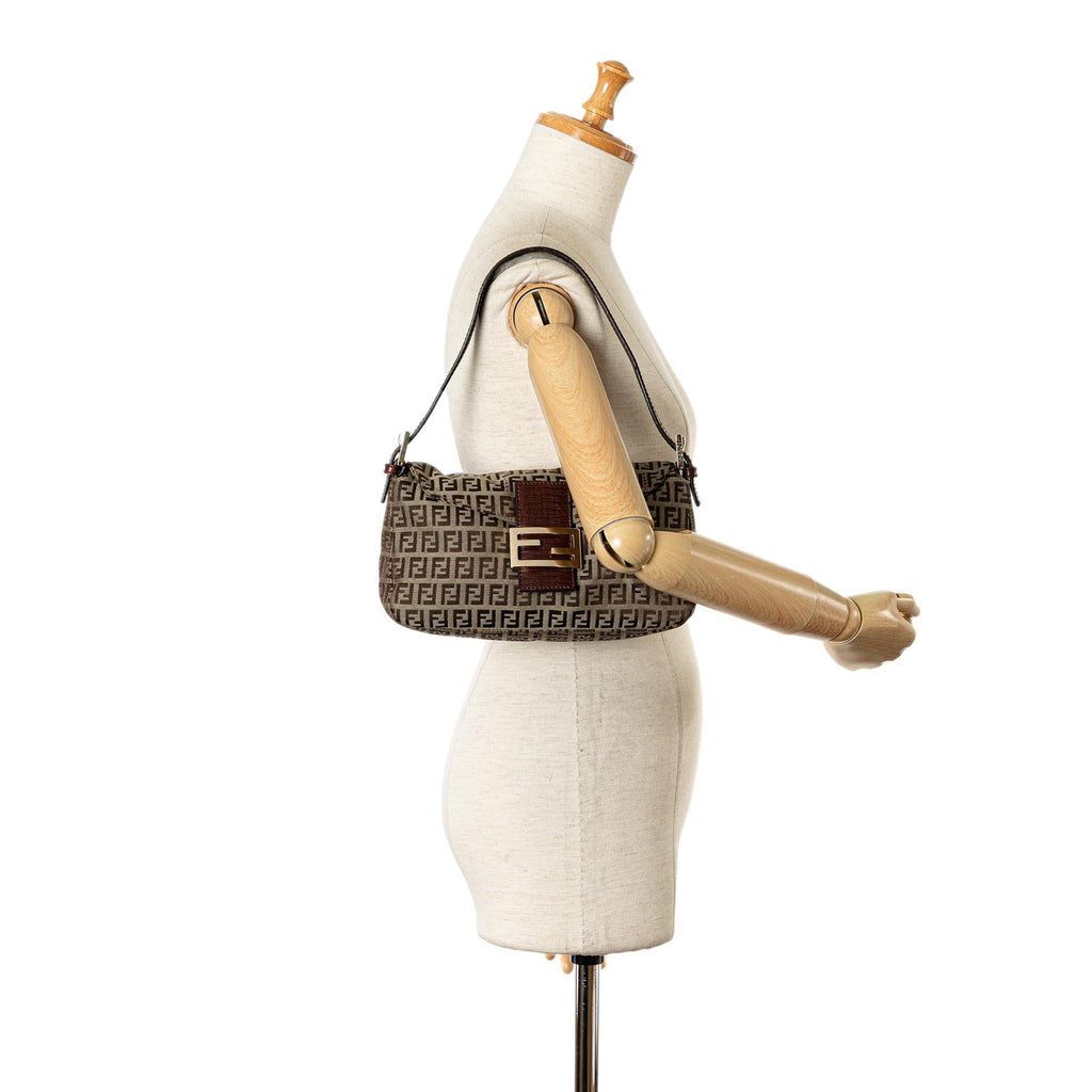 Fendi Zucchino Canvas Double Flap Shoulder Bag (SHG-mBkFfe)