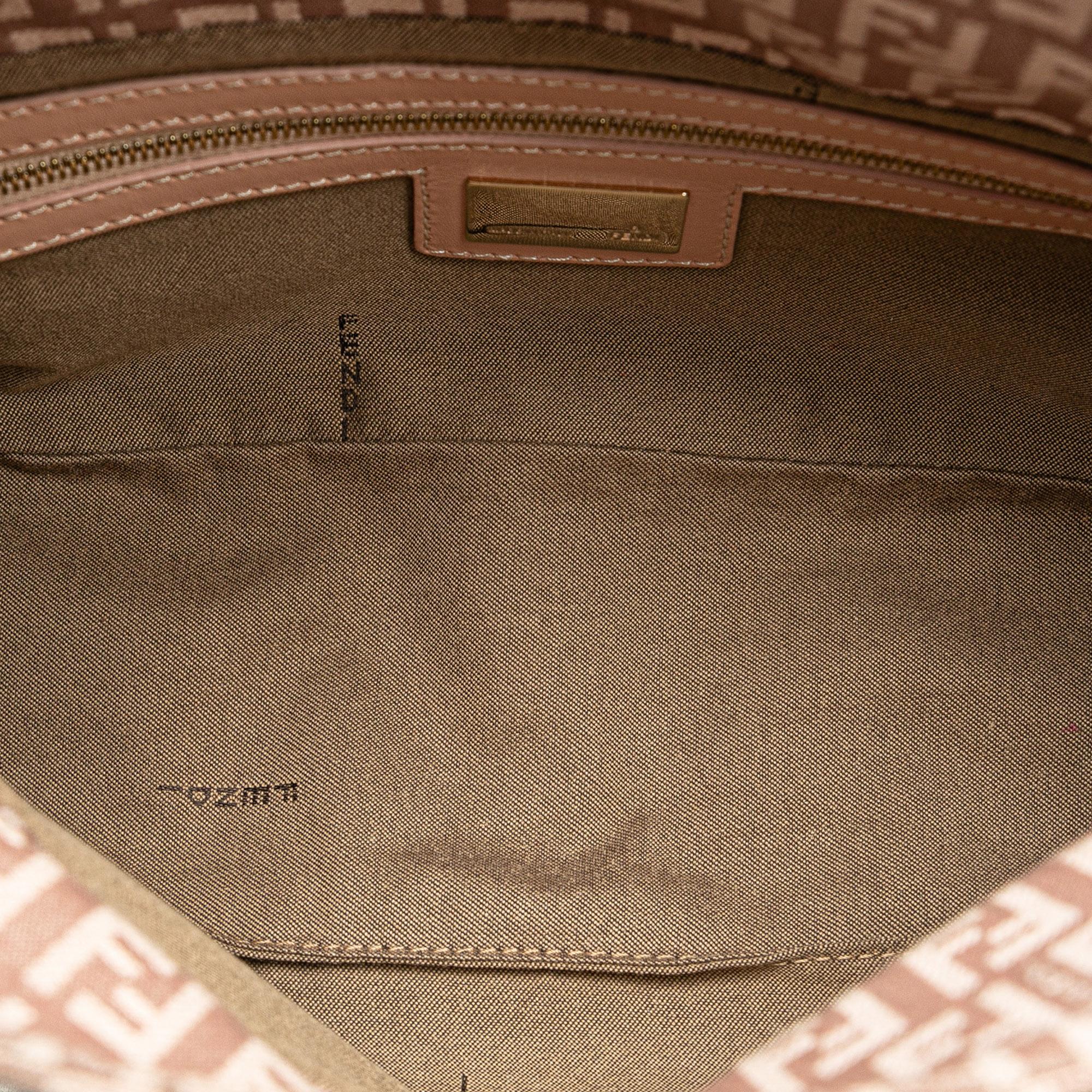 Fendi Zucchino Canvas Double Flap Shoulder Bag (SHG-8kx2Pu)